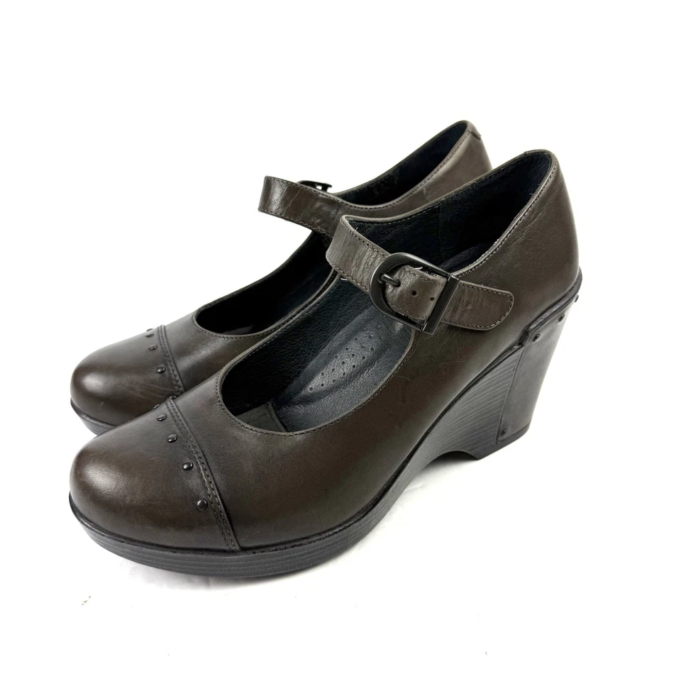 Zuecos Dansko Fanny Wedge Maryjane 39 Gris Marrón Cuero Oliva Zapatos para Mujer Foto 1 de 4