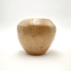 Pottery Vase Ceramic Tan Brown Speckled Glaze Signed MTJ 3.25"H 3.5"W - Picture 1 of 12