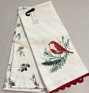 Pier 1 Importazioni. Set 2 strofinacci da tè natalizi da cucina 18"x28". NUOVO. India. - Foto 1 di 10