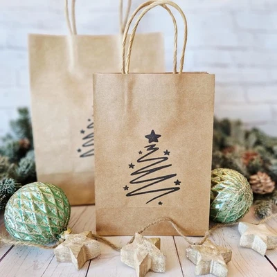 Bolsa de Regalo de Navidad, Papel Marrón Minimalista Ecológica Bolsa de Regalo para Regalos Foto 1 de 4