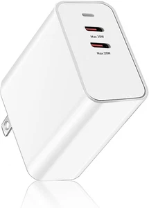 40W Dual Port USB-C Wall Charger - Fast Charging for iPhone and Galaxy Devices - Picture 1 of 9