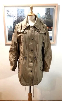 BURBERRY BRIT COTTON KHAKI HOODED TRENCH FIRSTAIL ANORAK/ SZ. WM. 14 - Image 1 of 4