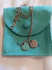 Tiffany & Co. Blue Double Mini Heart Tag Silver Pendant Necklace 