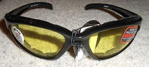 MOTORCYCLE FOAM BACKED SUNGLASSES YELLOW LENS BLACK FRAME ZAN ARIZONA - Bild 1 von 3