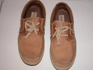 Margaritaville Mens Sz 10.5 Lace Up Boat Shoes Tan Canvas Leather MG9003K - Picture 1 of 9