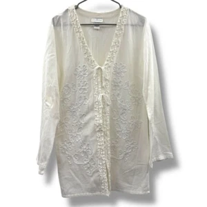 Cravatta a scatto manica 3/4 ricamo perizoma floreale bianco morbidi dintorni taglia M - Foto 1 di 9