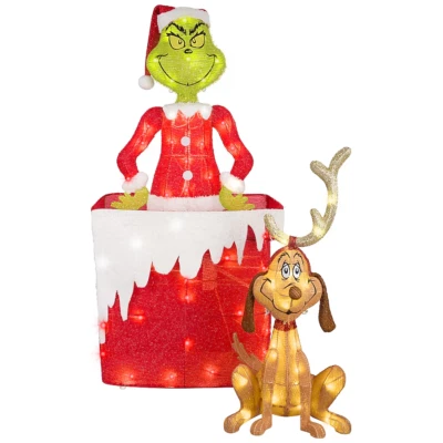 Grinch Animatronic 45,08 polegadas decoração de quintal licenciada com luzes LED brancas - NOVO - Imagem 1 de 4