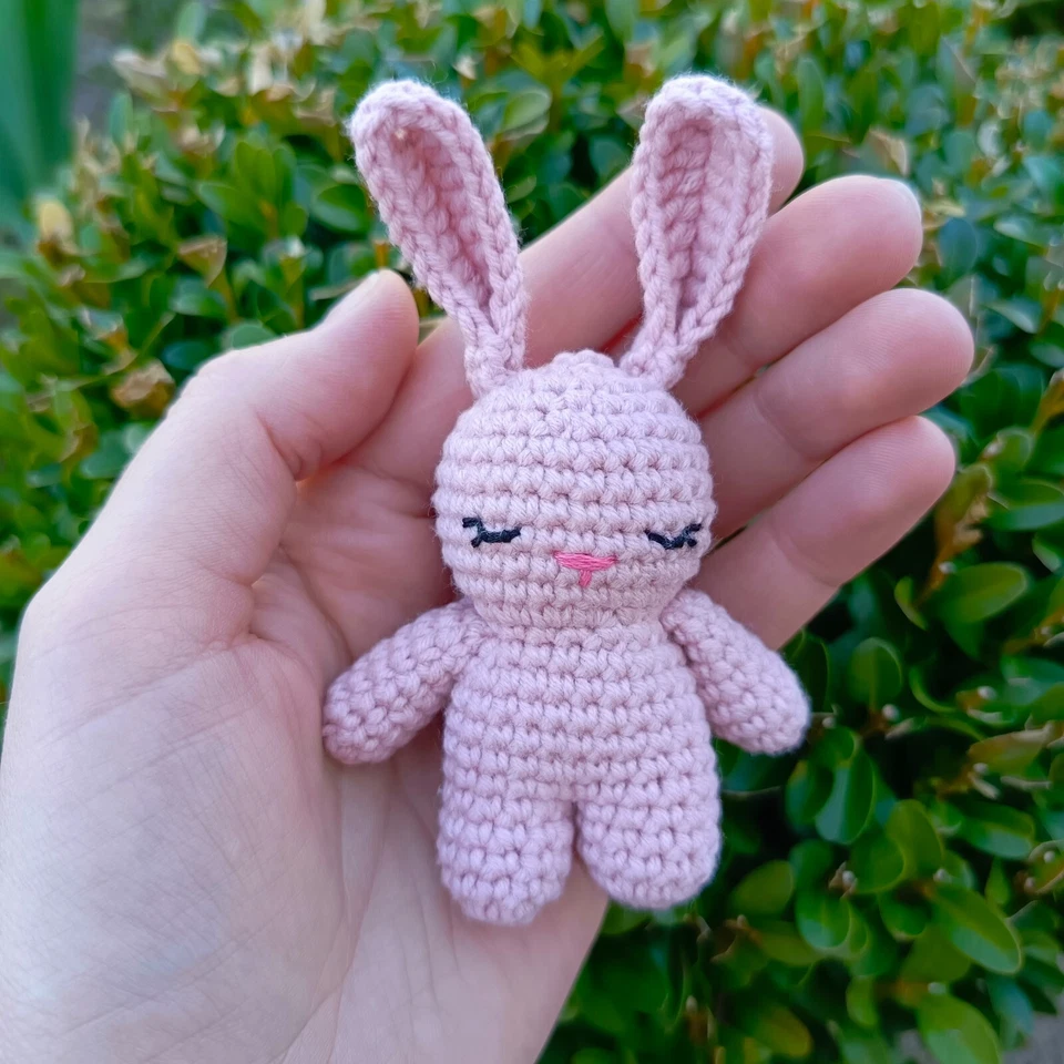 LITTLE PINK CROCHET  TOY AMIGURUMI ANIMAL BUNNY. HANDMADE SOFT TOY BUNNY. - Image 1 of 4