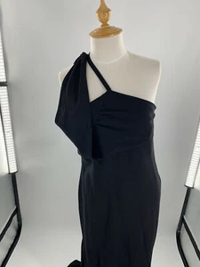 CHANEL BOUTIQUE Vintage 98A Asymmetrical black long maxi dress sz 42 Authentic - Picture 1 of 9