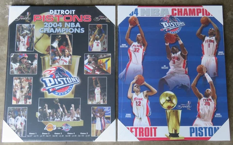Pair of Detroit Pistons 2004 NBA Finals Championship Picture Plaques Cover