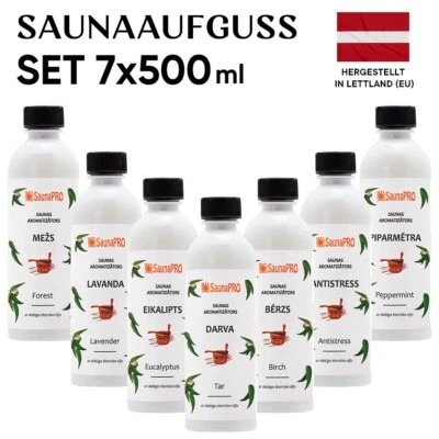SaunaPRO Saunaaufguss SET 7x500 ml Saunaduft Sauna Aufguss Ätherische Öle
