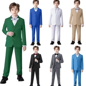 Boys Suits 3 Pieces Slim Fit Formal Toddler Kids 7Pcs Wedding Coat Pants Vests - Picture 1 of 27