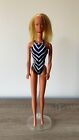 1971 Mattel Reproduction Of Malibu Barbie Wearing Black & White Striped Swimsuit