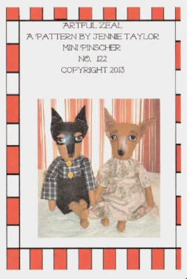 Buy 2 Get the 3rd FREE,  PATTERN, Primitive Folk Art Doll, Doberman Dog, Pet - Image 1 of 2