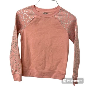 Athletic Works Girls Sweatshirt * Pink w/ Silver Hearts, Size M(7/8) - Picture 1 of 2