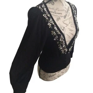 Guess vintage embellished button front black small cardigan - Picture 1 of 8