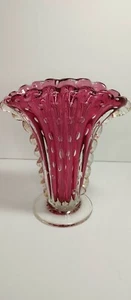 Vintage Barovier Toso Murano Glass Cranberry Fan Vase - Picture 1 of 7