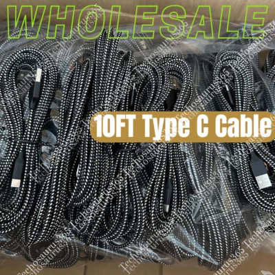 USB Type C Cable 10FT Fast Charger For Samsung Galaxy A10/A20/S10 iPhone 15 Lot - Image 1 of 4