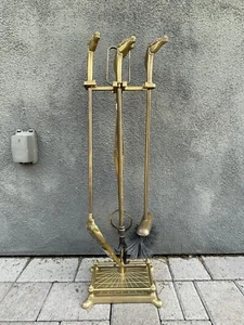 Vintage Reiter Pferdekopf 5-teilig Messing Kamin Werkzeug Set Mcm Mitte des Jahrhunderts - Bild 1 von 12