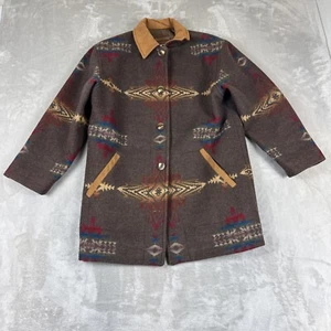 Vtg Pendleton Brown Wool Button Jacket Navajo Southwestern Wear Size Small - Picture 1 of 13