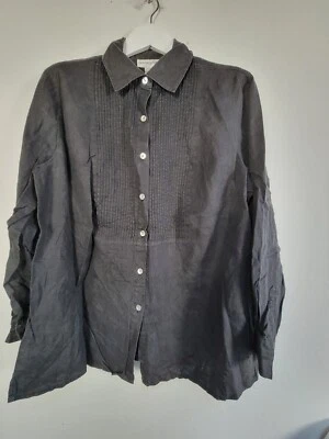 Camisa de lino pintuck negra con botones Bloomingdales para mujer talla 1X mangas largas Foto 1 de 4