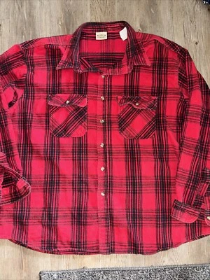 Camisa de franela pesada vintage para hombre 3XL roja negra a cuadros hecha en EE. UU. Leñador Foto 1 de 4