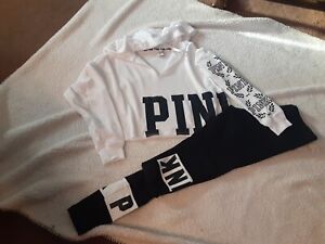 Victoria Secret Pink College LOGO Plit Neck Hoody & Logo Leggings Vintage  Small