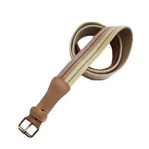 Canvas & Leder Gürtel hellbraun gelb rot grün gestreift Vintage Retro 80er 90er - Bild 1 von 7