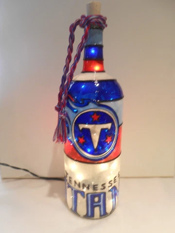 Tennessee Titans inspired Wine Bottle Lamp Stained Glass look Lighted Cover