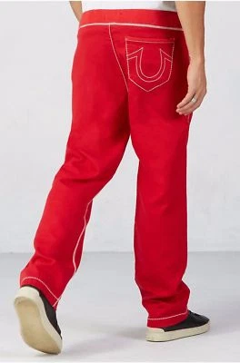 NWT TRUE RELIGION JEANS $148 RED CONTRAST STITCH BIG T SWEATPANTS PANT SZ XXL - Image 1 of 4