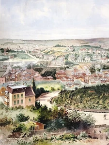 Alte Farblithographie STUTTGART (vom Höchst aus gesehen) - Gerahmt Hinter Glas - Bild 1 von 9