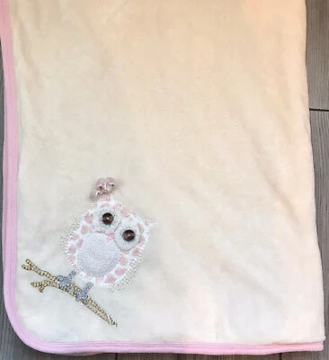 Mudpie Baby Blanket Owl Pink Minky Dots Security Lovey Mud Pie 32x27” - Image 1 of 4