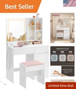 Vanity Desk with Mirror and Lights, Power Outlets, Vanity Table Set with Stoo... - Picture 1 of 8
