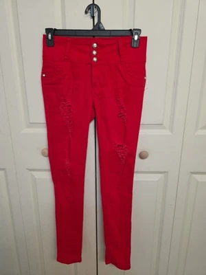 Silver Diva Colombian Butt Lift Push Up Red Skinny Jeans Size 9 High Waist Stret - Image 1 of 4