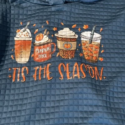 Women Fall Pumpkin Latte Coffee Drinks Long Sleeve Hoodie Sweatshirt SMALL - Image 1 of 4