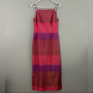 Vintage JS Collections Jacquard Striped Maxi Dress Gown Size 8 Acetate 90s Y2K - Picture 1 of 9
