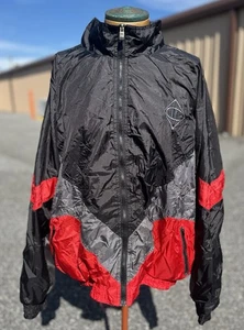 Vintage Champion Windbreaker Jacke XXL schwarz rot grau Colorblock Spellout Back Y2K - Bild 1 von 6