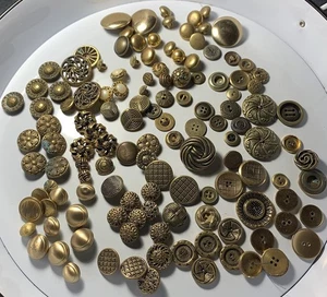 130 Antique Victorian Art Nouveau Buttons Gilt Brass Gold Twinkle - Picture 1 of 10