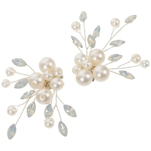  2pz Fermascarpe da Sposa con Finta Perla Bianca Strass Scintillanti Clip-On Fiore - Foto 1 di 20