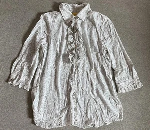 Camisa St. John Mujer XL Blanca Negra Lunares Volantes Botón Delantero Manga 3/4 - Imagen 1 de 14