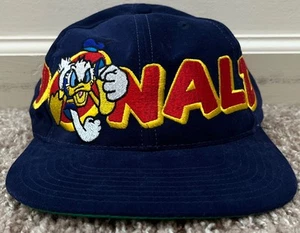 Vintage Donald Duck Hat Cap Youth Blue Snap Back 90s Big Logo Spellout Disney - Picture 1 of 9