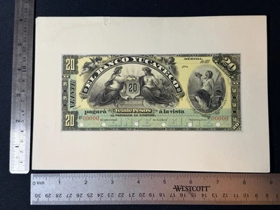 El Banco Yucateco 20 Pesos Proof Templates On 6” X 9” Sheet From The 1890’s - Image 1 of 2