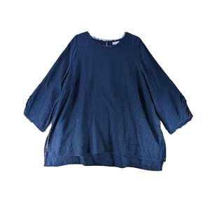 J Jill Love Leinen Tunika Oberteil marineblau Pullover 3/4 Ärmel Cottagecore Damengröße 2X - Bild 1 von 8