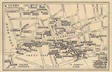 LONDON GENTLEMENS' & LADIES CLUBS. St James's Mayfair Whitehall 1948 old map