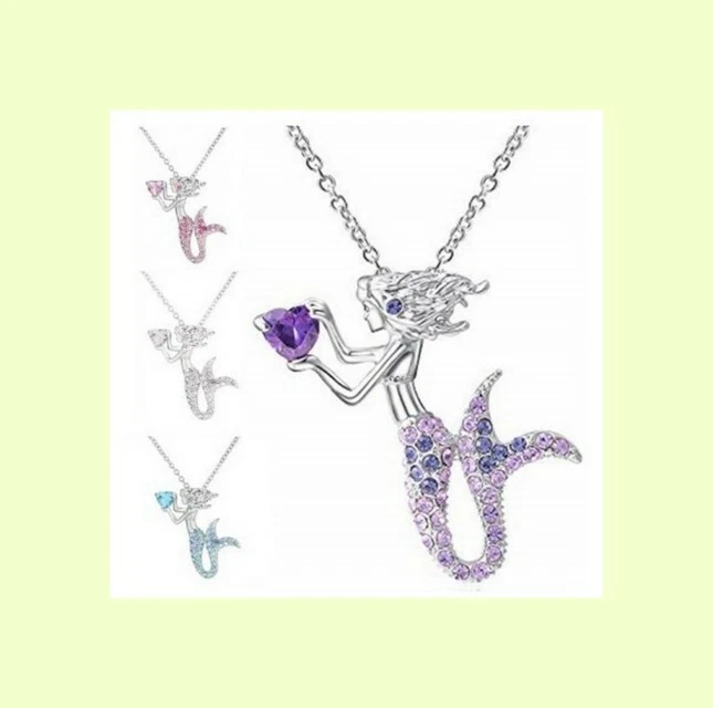 Halskette Meerjungfrau Nixe Kristallsteine weiß rosa blau purple #13 - Bild 1 von 1