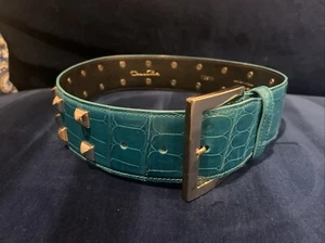 Oscar De La Renta Alligator Turquoise Belt New - Picture 1 of 9