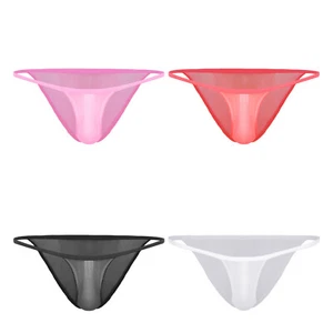 Men's Sexy Sheer Mesh Low Rise Bikini Briefs Elastic Spaghetti Band Underwear - Picture 1 of 34