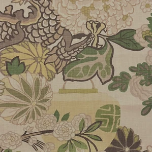 SCHUMACHER Chiang Mai Dragon Citrus Floral Linen Remnant New - Picture 1 of 1