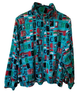 VTG Jacket Windbreaker Large Geometric Art Print Granny 90s Y2K Golden Girls - Picture 1 of 11