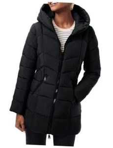 Womens Puffer Jacket Lightweight Hooded Winter Warm Puffy Long Small Black - Picture 1 of 5